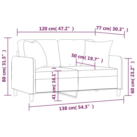  2-osobowa sofa z poduszkami, jasnoszara, 120 cm, tkanina