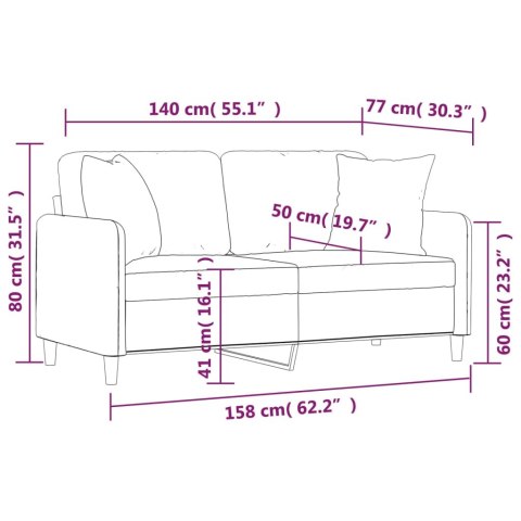  2-osobowa sofa z poduszkami, jasnoszara, 140 cm, tkanina