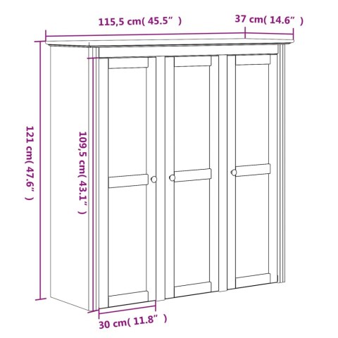  Kredens BODO, szary, 115,5x43x200,5 cm, lite drewno sosnowe