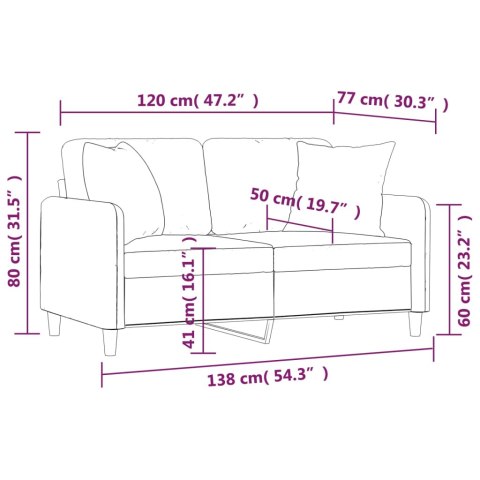  2-osobowa sofa z poduszkami, taupe, 120 cm, tkanina