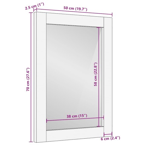  Lustro łazienkowe Brązowe 50x70x3 cm Drewno lite Mango