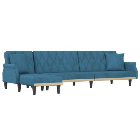  Sofa rozkładana L, niebieska, 271x140x70 cm, aksamit