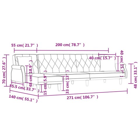  Sofa rozkładana L, niebieska, 271x140x70 cm, aksamit