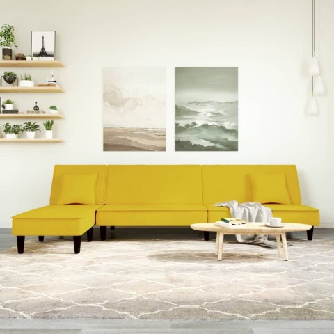  Sofa rozkładana L, żółta, 255x140x70 cm, aksamit