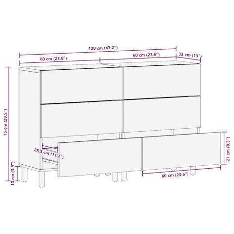  Komody 2 szt. Brązowe 60x33x75 cm Drewno lite Mango