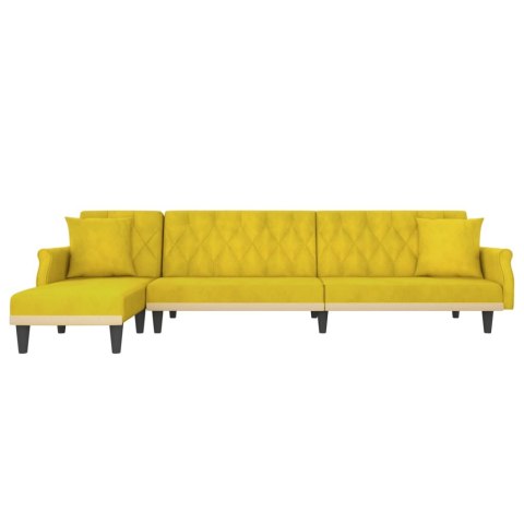  Sofa rozkładana L, żółta, 271x140x70 cm, aksamit