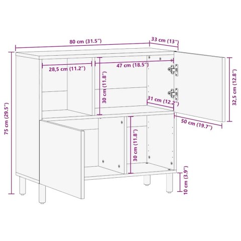  Komoda Brązowa 80x33x75 cm Drewno lite Mango