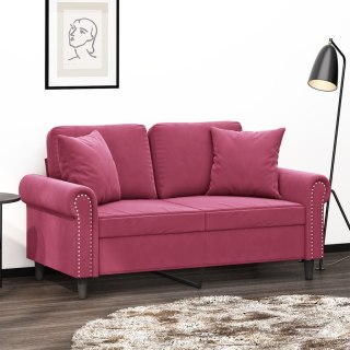  2-osobowa sofa z poduszkami, winna czerwień, 120 cm, aksamit