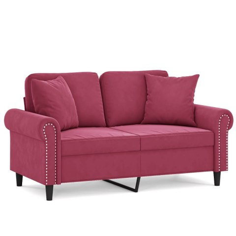  2-osobowa sofa z poduszkami, winna czerwień, 120 cm, aksamit