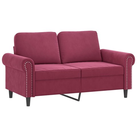  2-osobowa sofa z poduszkami, winna czerwień, 120 cm, aksamit