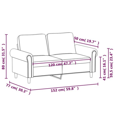  Sofa 2-osobowa, winna czerwień, 120 cm, tapicerowana aksamitem