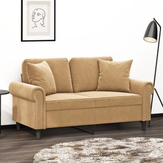  2-osobowa sofa z poduszkami, brązowa, 120 cm, aksamit