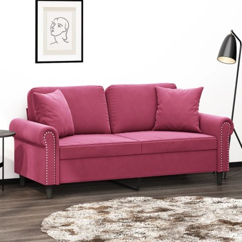  2-osobowa sofa z poduszkami, winna czerwień, 140 cm, aksamit