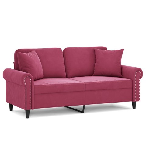  2-osobowa sofa z poduszkami, winna czerwień, 140 cm, aksamit