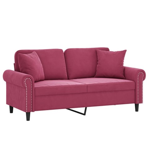  2-osobowa sofa z poduszkami, winna czerwień, 140 cm, aksamit