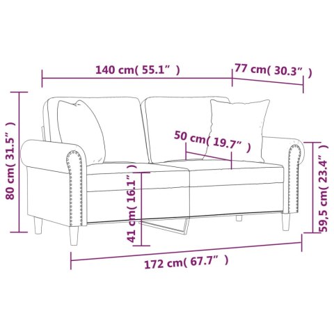  2-osobowa sofa z poduszkami, winna czerwień, 140 cm, aksamit