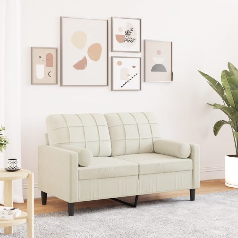  2-osobowa sofa z poduszkami, kremowa, 120 cm, aksamit