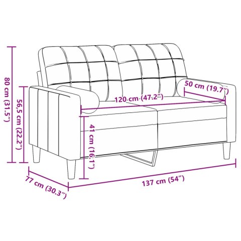  2-osobowa sofa z poduszkami, kremowa, 120 cm, aksamit