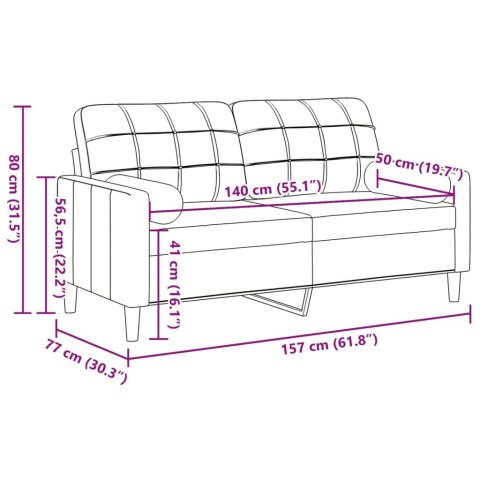  2-osobowa sofa z poduszkami, różowa, 140 cm, aksamit