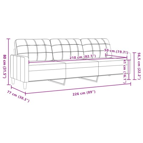  3-osobowa sofa, kremowa, 210 cm, tapicerowana aksamitem