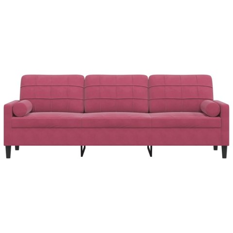  3-osobowa sofa z poduszkami, winna czerwień, 210 cm, aksamit