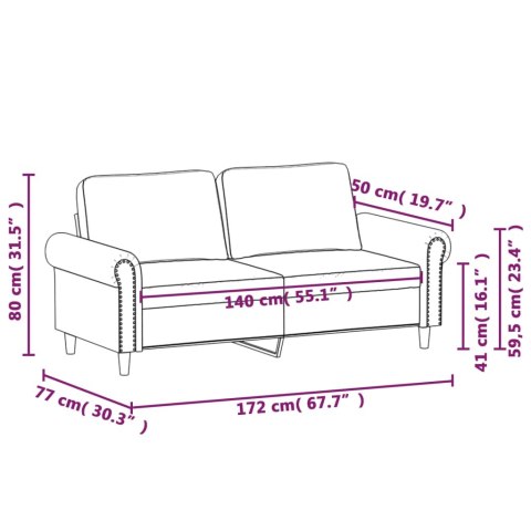  Sofa 2-osobowa, winna czerwień, 140 cm, tapicerowana aksamitem