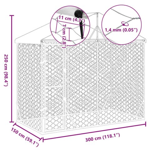  Kojec dla psa, z dachem, srebrny, 3x1,5x2,5 m, stal