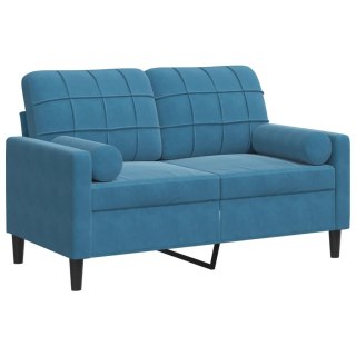  2-osobowa sofa z poduszkami, niebieska, 120 cm, aksamit