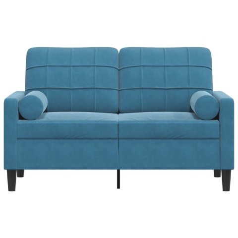  2-osobowa sofa z poduszkami, niebieska, 120 cm, aksamit