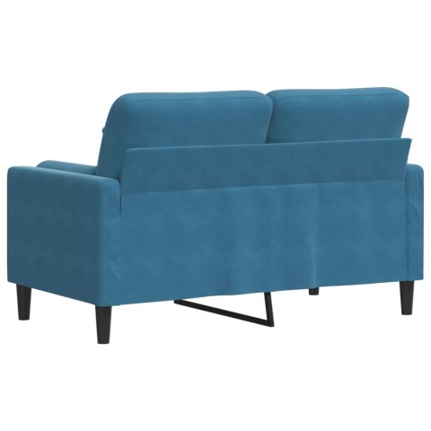  2-osobowa sofa z poduszkami, niebieska, 120 cm, aksamit