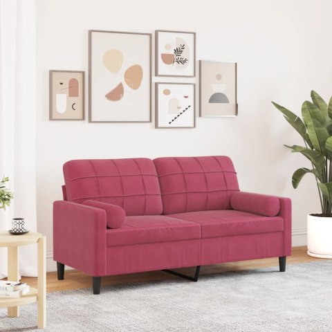  2-osobowa sofa z poduszkami, winna czerwień, 140 cm, aksamit