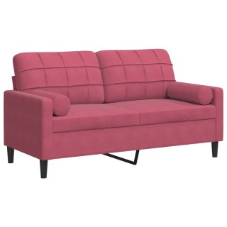  2-osobowa sofa z poduszkami, winna czerwień, 140 cm, aksamit