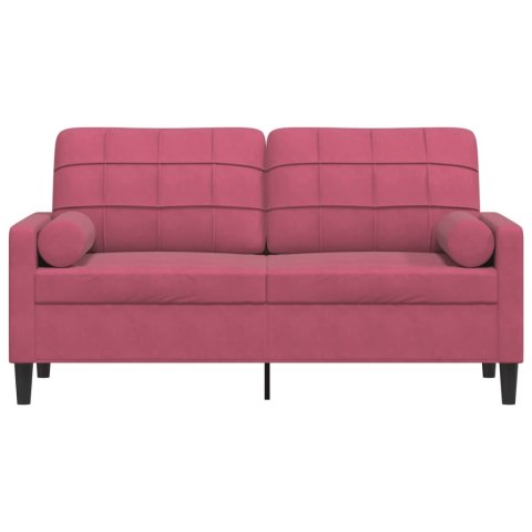  2-osobowa sofa z poduszkami, winna czerwień, 140 cm, aksamit