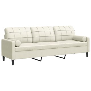  3-osobowa sofa z poduszkami, kremowa, 210 cm, aksamit