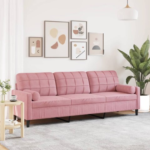  3-osobowa sofa z poduszkami, różowa, 210 cm, aksamit