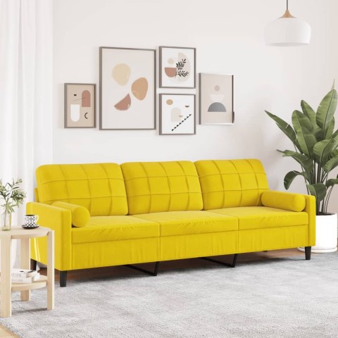  3-osobowa sofa z poduszkami, żółta, 210 cm, aksamit