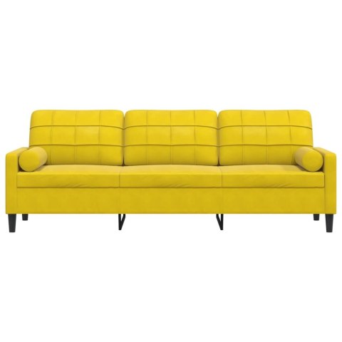  3-osobowa sofa z poduszkami, żółta, 210 cm, aksamit