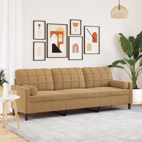  3-osobowa sofa z poduszkami, brązowa, 210 cm, aksamit