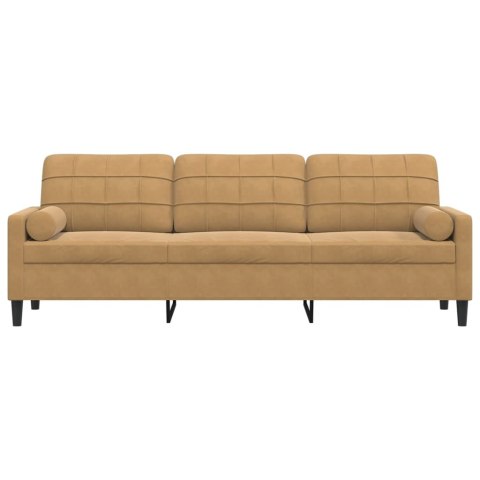  3-osobowa sofa z poduszkami, brązowa, 210 cm, aksamit