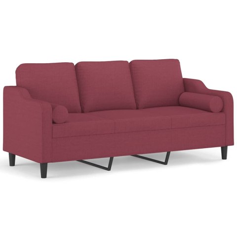  3-osobowa sofa z poduszkami, winna czerwień, 180 cm, tkanina