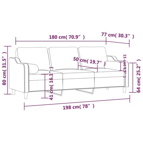  3-osobowa sofa z poduszkami, winna czerwień, 180 cm, tkanina