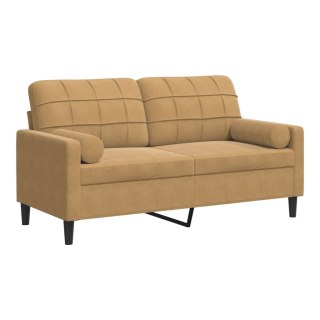  2-osobowa sofa z poduszkami, brązowa, 140 cm, aksamit