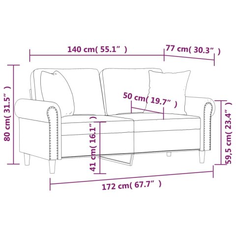  2-osobowa sofa z poduszkami, różowa, 140 cm, aksamit