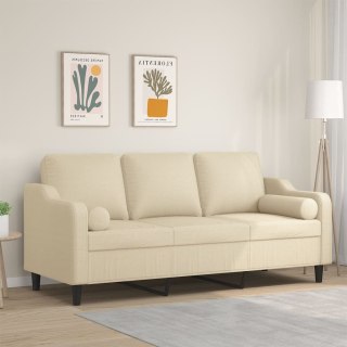  3-osobowa sofa z poduszkami, kremowa, 180 cm, tkanina