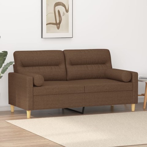  2-osobowa sofa z poduszkami, brązowa, 140 cm, tkanina