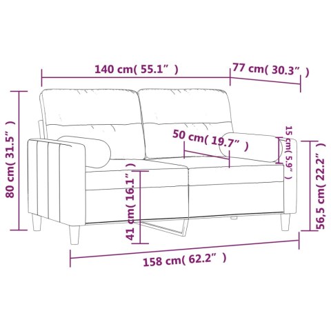  2-osobowa sofa z poduszkami, brązowa, 140 cm, tkanina