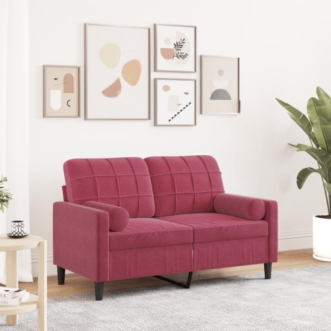  2-osobowa sofa z poduszkami, winna czerwień, 120 cm, aksamit