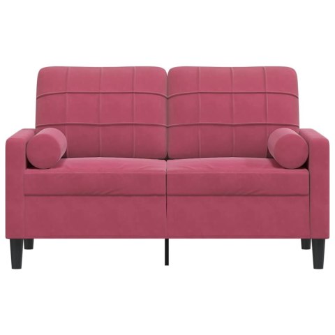  2-osobowa sofa z poduszkami, winna czerwień, 120 cm, aksamit