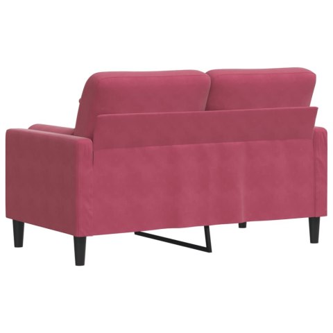  2-osobowa sofa z poduszkami, winna czerwień, 120 cm, aksamit