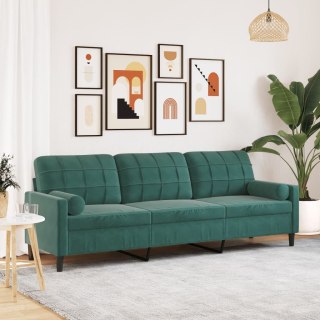 VidaXL 3-osobowa sofa z poduszkami, ciemnozielona, 210 cm, aksamit